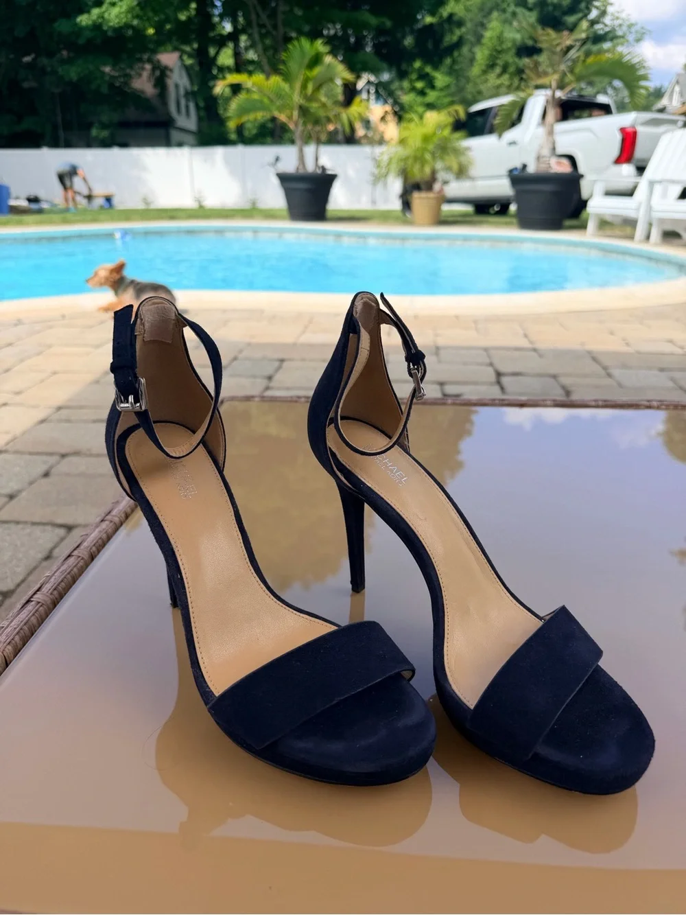 Michael Kors Navy Suede Ankle-Strap Stiletto Sandal